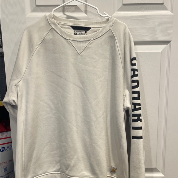 Carhartt Tops - Carhartt Off-White Sweatshirt with Black Sleeve Logo